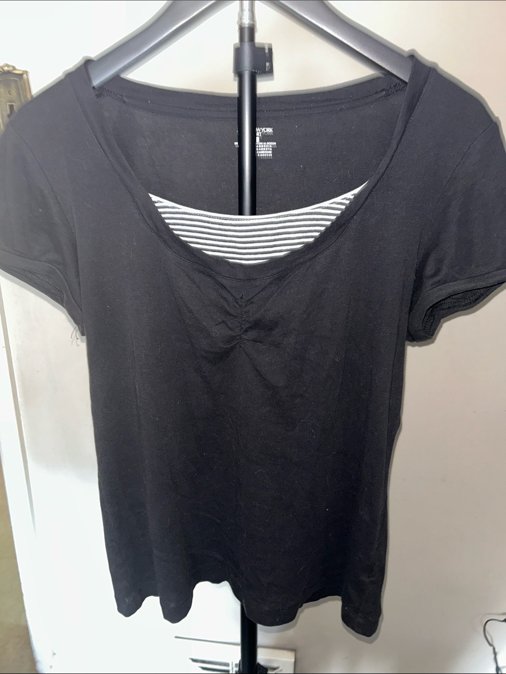 Black Layered-Look Women's Scoop Neck Top Jones New York